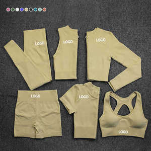 <b>Top</b> Selling New Arrival High Quality Women Yoga Set Breathable Short Sleeve Custom Design Front Logo 2 Piece Set - Product Image 4