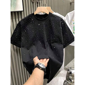 Camisetas de hombre oversize con pedrería, estilo urbano, 240 GSM, 100% algodón, tejido de punto, camiseta gráfica hip hop, fabricante de marca privada - Product Image 1