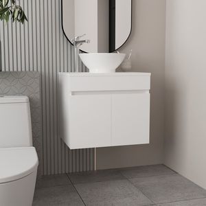 Manchester Two-Drawer Vessel <b>Sink</b> Vanity with Open <b>Shelf</b> White Bathroom Vanities - Product Image 1