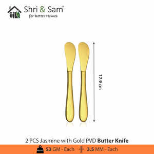 Elegantes cuchillos de acero inoxidable jazmín con revestimiento PVD dorado - Product Image 1