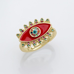 Anillo de cóctel ajustable de plata de ley 925 maciza chapada en oro con esmalte rojo y ojo turco puntiagudo multicolor con circonitas cúbicas, joyas de memoria, venta al por mayor - Product Image 1