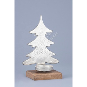 Base de árbol de Navidad plateada, decoración navideña, artesanías de madera de Metal, escultura de árbol de pino elegante, estrella, decoración del hogar, fábrica - Product Image 2