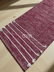 Woven Cotton Burgundy Rectangle <b>Rug</b> with White Stripes and Tassels Foldable for Home & Travel Decor - Product Image 5