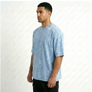 Camiseta de Manga Corta para Hombre, Talla Grande, Tie-Dye, Cuello Redondo, Informal, 100% Algodón, Color Azul Sólido, Protección UV, Secado Rápido, Transpirable - Product Image 5