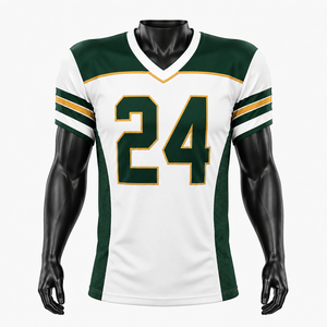 Uniforme de Fútbol Americano Personalizado Verde, Blanco y Dorado, Ropa Deportiva Transpirable de Alto Rendimiento, OEM ODM - Product Image 1
