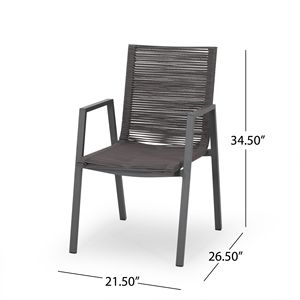 Set di 2 Sedie da Pranzo Moderne per Esterni, Grigio e Grigio Scuro, con Seduta in Alluminio e Corda - Product Image 4