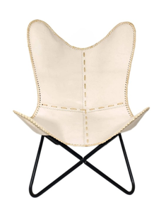 Fauteuil Papillon Artisanal en Cuir Véritable avec Structure Métallique Noire – Siège d'Appoint Moderne Léger pour Salon et Salle à Manger - Product Image 2