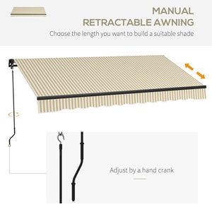Tenda da Sole Retrattile Beige Bianca 12 x 10 Piedi, 280gsm, Resistente ai Raggi UV, Antivento, per Terrazze, Balconi e Giardini - Product Image 4