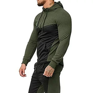 Men's Green Black Color Blocking Hooded Tracksuit Full Length Casual Autumn Wear With Side Pockets Regular Fit Spandex Polyester - Product Image 5