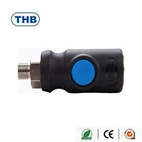 Raccord rapide de sécurité pneumatique américain à bouton-poussoir en nylon THB, filetage NPT mâle 3/8 po, corps noir, garantie 1 an