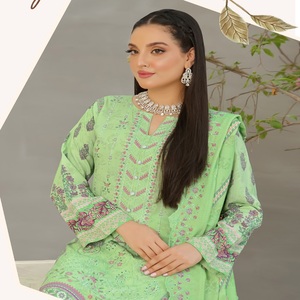 Vestido de fiesta Salwar Kameez de lino pakistaní Bin Hameed de 3 piezas - Diseño étnico moderno bordado, completamente cosido, listo para usar para mujer - Product Image 5