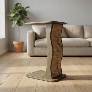 Handmade <b>Rustic</b> Wood Side <b>Table</b> With Woven Base Modern Living Room Furniture - Product Image 4