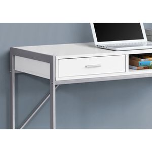 Contemporary Modern 48\"L Home Office <b>Computer</b> <b>Desk</b> with <b>White</b> Laminate Grey Metal Featuring Storage Drawers for Work Laptop - Product Image 3