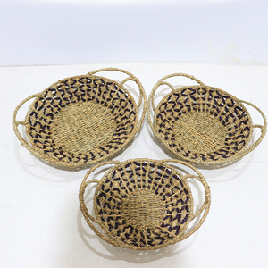 Seagrass <b>Rustic</b> Handwoven Multifunction Serving Tray Set for Kitchen & Living Room Use Eco-friendly - Product Image 3