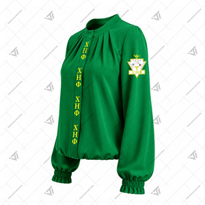 Vêtements de sororité Chi Eta Phi en gros – Chemise plissée brodée oversize pour femme avec manches bouffantes – Paraphernalia grecque - Product Image 2