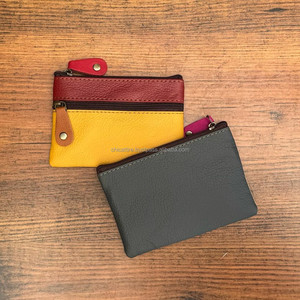 Nouvelle mode portefeuille en cuir véritable recyclé Mini fermeture éclair porte-carte porte-monnaie sac en cuir solide coloré Simple poignet sac à main - Product Image 6