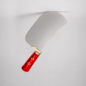 Couteau à viande robuste en argent avec manche rouge, embout doré, lame large et courbée pour boucher, cuisine, découpe et hachage de viande XL - Product Image 6