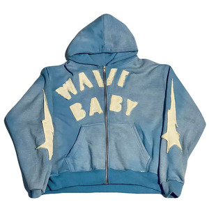 Sweat à capuche unisexe personnalisé en coton léger 100 % avec broderie vieillie, style streetwear hiver, séchage rapide, respirant, en polaire - Product Image 1