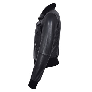 Chaqueta Bomber de Piel de Cordero Genuina para Mujer, Cuello de Punto Acanalado, Cierre Frontal con Cremallera, Estilo Casual y Motero, Fabricación Personalizada OEM ODM - Product Image 2