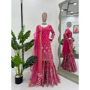 ชุดปาร์ตี้ชุดท็อปและล่างสุดสวยของผู้หญิงพร้อมชุด dupatta - Product Image 4