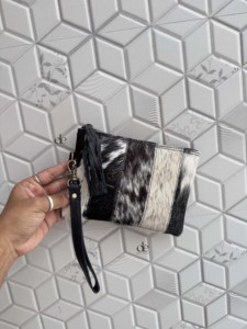 Fashionable Real Cowhide Leather Wristlet Clutch <b>Purse</b> Pouch Wallet Black Colour <b>Small</b> Pouch Stylish Western Patches Wallets - Product Image 4