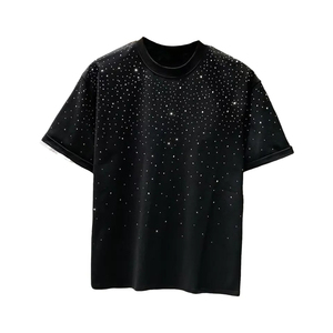 T-shirts en strass pour hommes, nouvelle collection, design tendance, streetwear, impression personnalisée, t-shirts en strass à col contrastant. - Product Image 2
