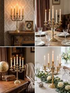 Candélabre décoratif en laiton doré à cinq bras, centre de table pour mariage, maison, salle à manger, événement, fête - Product Image 6