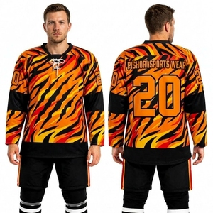 Jersey de Hockey sobre Hielo Geométrico Negro y Dorado Personalizado, 100% Poliéster Sublimado, Manga Larga, Kit de Equipo Personalizado - Product Image 5