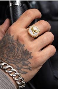 Anillo de Plata 925 para Hombre con Diseño de Manos en Oración, Diamantes Cultivados en Laboratorio, Diseño Redondo de Oración, Estilo Iced Out, Regalo Espiritual para Hombre - Product Image 5