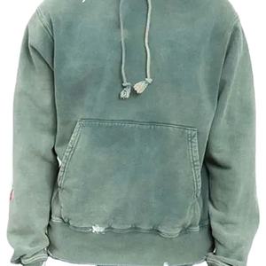 Sweat à capuche personnalisé 500Gsm poids lourd épais en détresse recadrée à capuche broderie Patch hommes lavage à l'acide Streetwear à capuche 2026 - Product Image 4