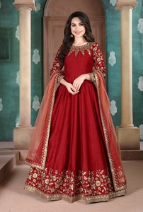 Costume Anarkali moderne semi-couture en soie Adda brodée pour les fêtes, Diwali, mariage - Product Image 4