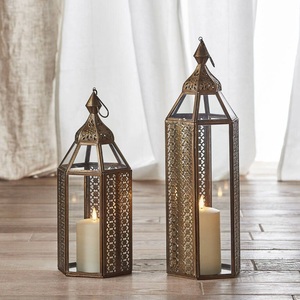 Hot Selling Moroccan Candle <b>Lantern</b> Set with Rustic <b>Silver</b> Metal Frame Clear Glass for Farmhouse Living Room Decor - Product Image 6