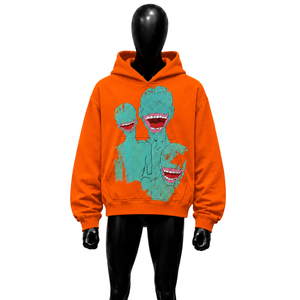 Sudadera con Capucha Oversize de Algodón con Gráficos Abstractos Naranja, Estilo Urbano Moderno, Casual de Otoño, Diseño de Logotipo Frontal, Manga Regular - Product Image 1