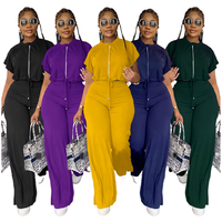 Ensemble de survêtement pour femme, haut court à cordon de serrage et pantalon taille haute fendu, tenue de jogging d'été deux pièces