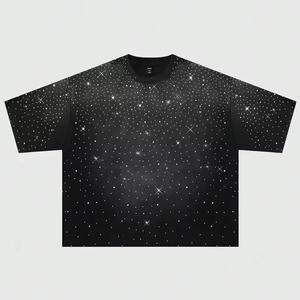 เสื้อยืดโอเวอร์ไซส์สีดำลายดาวพิมพ์ดิจิทัล แขนสั้น คอกลม ผ้าถักโพลีเอสเตอร์ สไตล์ลำลองสำหรับผู้ชาย - Product Image 3