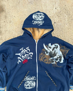Customizable <b>3D</b> Embroidered Heavyweight 100% Cotton Eco-Friendly Loose Fit ODM Y2K Zip-Up Oversized <b>Hoodie</b> with Pocket for Men - Product Image 6
