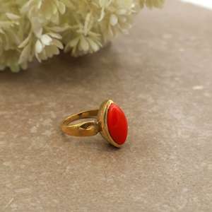 Boho Marquise Orange Carnelian Gemstone <b>Ring</b> 14K Gold Plated Brass Handmade Dainty <b>Statement</b> Unisex Bezel Setting Jewelry - Product Image 3