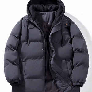 Chaqueta Acolchada con Capucha para Hombre, Color Sólido, Casual, Resistente al Viento, Relleno de Poliéster, Corte Regular, Cierre de Cremallera - Product Image 2