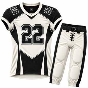 Ensemble d'uniformes de football américain, col en V, manches courtes, tissu respirant, pantalon ajusté, jersey sublimé en polyester pour adultes - Product Image 5