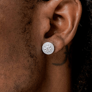 Classic 925 <b>Silver</b> <b>Stud</b> Earrings Round Brilliant Cut Diamond Halo Rhodium Plated Women's Engagement Jewelry - Product Image 4