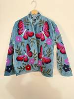 Veste réversible en velours tissé léger et écologique, style bohème, motif papillon, pour l'hiver, par le fabricant Eco-Friendly.