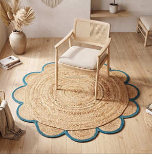 150 cm <b>Round</b> Jute Rug with Black Tassel Border, Handwoven Braided Circular Floor Rug - Product Image 6