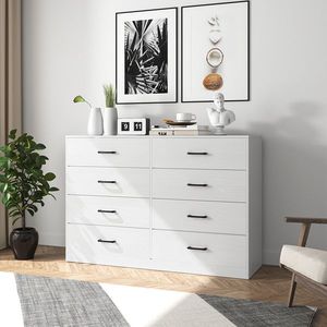 Armadio Decorativo in Tessuto Non Tessuto Laminato su Truciolato Bianco 134x40x86cm, Doppia Fila, 4 Ripiani, 8 Cassetti, Organizzatore - Product Image 4