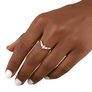 14K Solid Gold Chevron V Shaped Diamond <b>Ring</b> Curved Engagement Band Nesting <b>Ring</b> Pear Marquise Round Lab Diamond Stackable <b>Ring</b> - Product Image 6