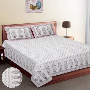Vente en gros de draps en coton pur blanc et rose à fleurs, taille double, avec housse de coussin assortie - Product Image 1
