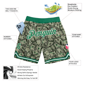 Pantalones Cortos Deportivos para Hombre con Estampado de Dinero, Cintura Elástica Verde, Sublimados, Transpirables - Product Image 2