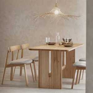 Solid Wood Modern Dining <b>Table</b> Set, Minimalist Rectangular Wooden Furniture, Contemporary Natural Wood Chairs for Home - Product Image 6