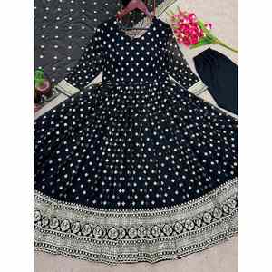 VESTIDO DE TRABAJO DE SECUENCIA BORDADA DE GEORGETTE A LA MODA CON DUPATTA NEGRO - Product Image 2