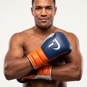 Dumela Leather Boxing <b>Gloves</b> 16 Oz Blue Orange <b>Silver</b> with Logo Design Training Gear - Product Image 3
