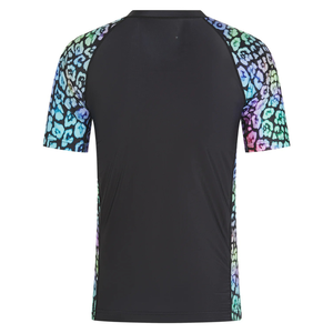 Maillot de bain à manches courtes pour homme, noir avec manches imprimées léopard colorées, séchage rapide, en polyester, pour la natation et le surf - Product Image 3